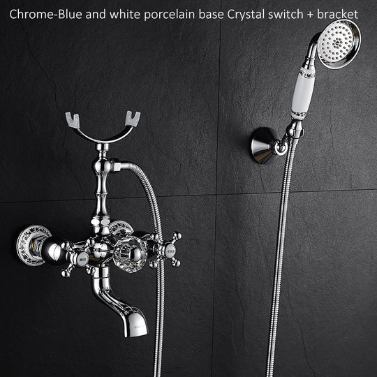 Luxury Crystal Handle Bathtub Gold Brass Faucet With Hand Shower Telephone Type Bath Faucets Sets