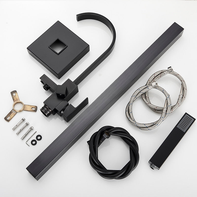 Luxury Matte Black Bathtub Faucet Freestanding Bathroom Tub 6 Types Spout Floor Mounted Bath Shower
