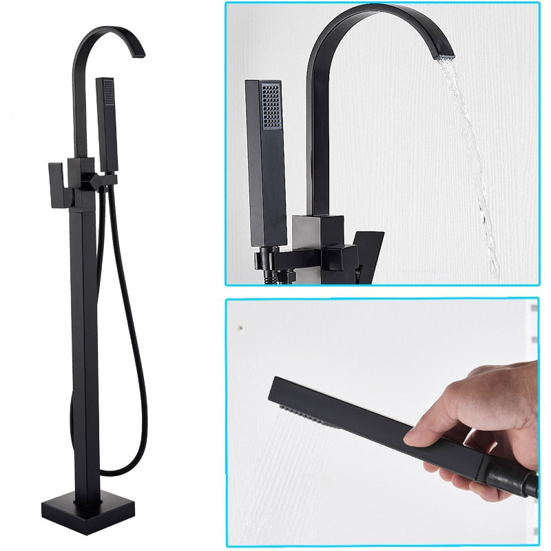 Luxury Matte Black Bathtub Faucet Freestanding Bathroom Tub 6 Types Spout Floor Mounted Bath Shower