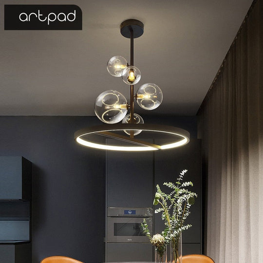 Nordic Pendant Lamp Led 28 48Cm Circle Ceiling Hanging Chandelier Black Loft Living Dining Room
