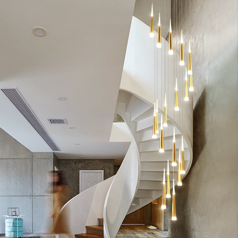 Led Chandelier Gold/Black/White/Coffe/Silver Staircase Long Pendant Lamp Duplex Building Villa