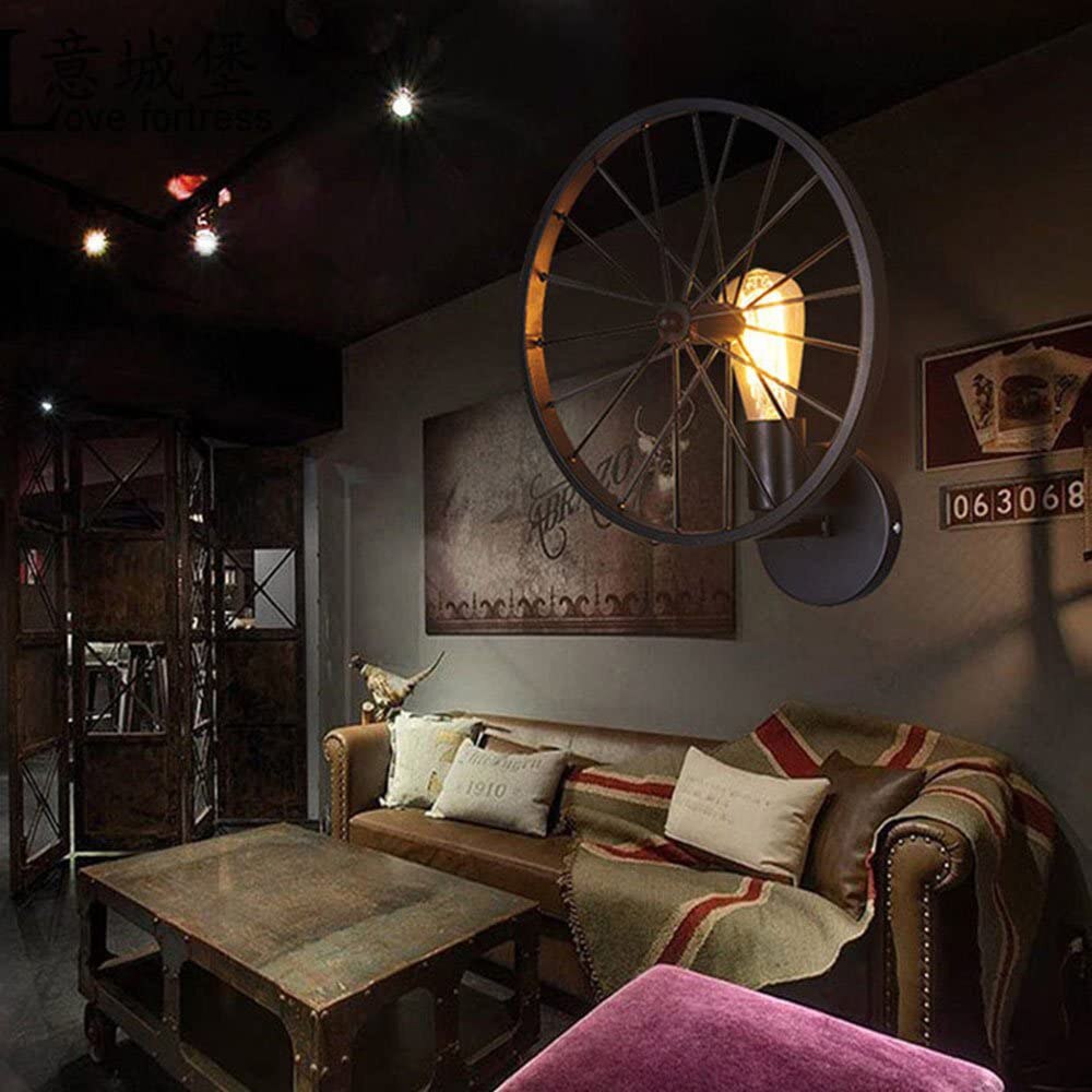 Retro Loft Vintage Wall Light Sconce Metal Wheel Industrial Lamp Lighting Fixture Cafe Bar