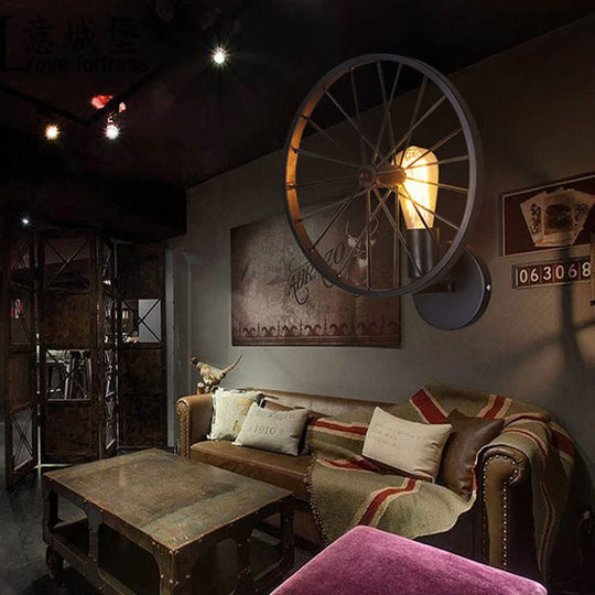 Retro Loft Vintage Wall Light Sconce Metal Wheel Industrial Lamp Lighting Fixture Cafe Bar