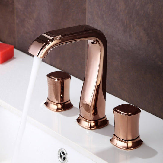 Bathroom Basin Sink Faucets Brass Widespread Mixer Tap Copper Hot & Cold Lavatory Crane 3 Hole