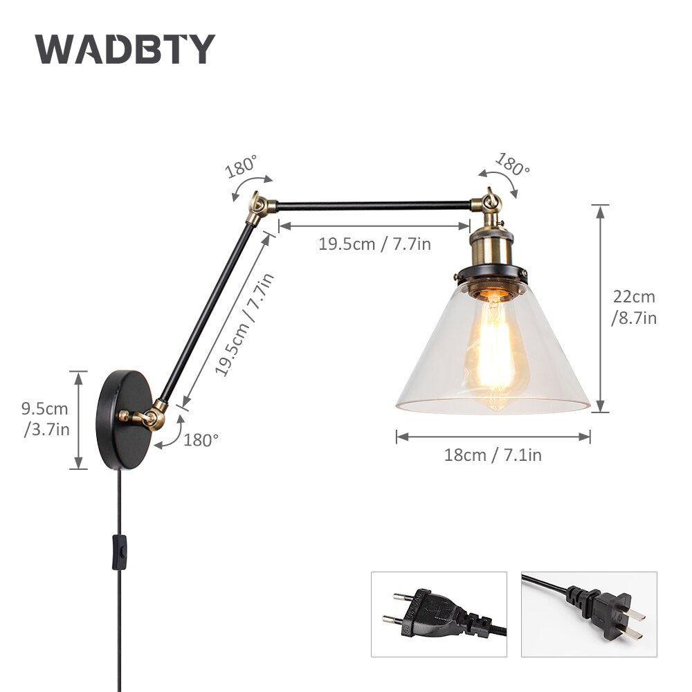 Nordic Led Wall Lamp With Switch Long Pole Background Reading Rocker Glass