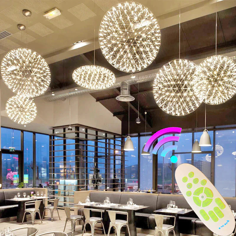 Modern Loft Spark Ball Led Pendant Light Firework Stainless Steel Lamps