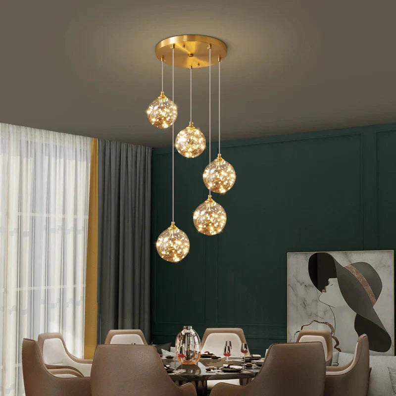 Nordic Light Luxury Crystal Living Room Chandelier All Copper Pendant