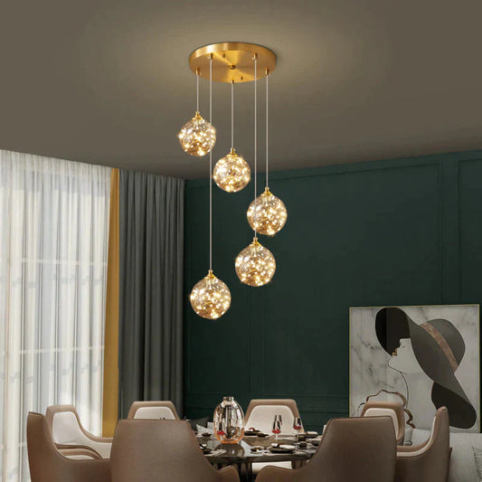 Nordic Light Luxury Crystal Living Room Chandelier All Copper Pendant