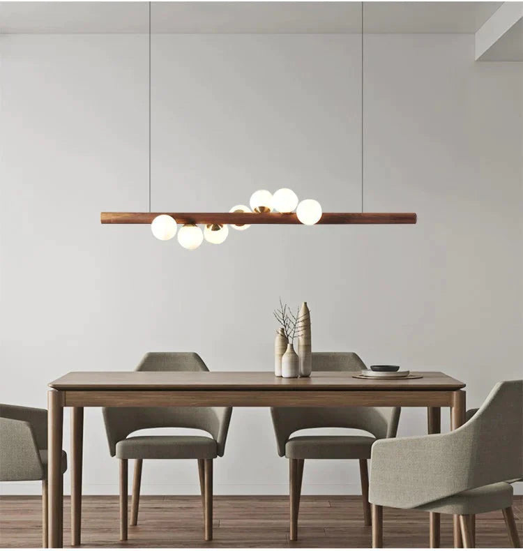 Simple Living Room Chandelier Walnut Color Dining Lamp Creative Led Pendant