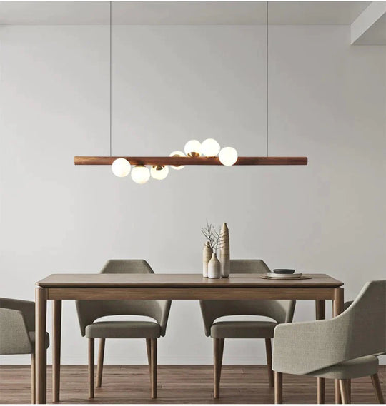 Simple Living Room Chandelier Walnut Color Dining Lamp Creative Led Pendant