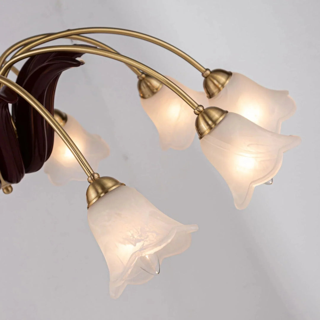 All Copper Pastoral Simple Modern Retro Living Room Bedroom Lamp Restaurant Flower Chandelier