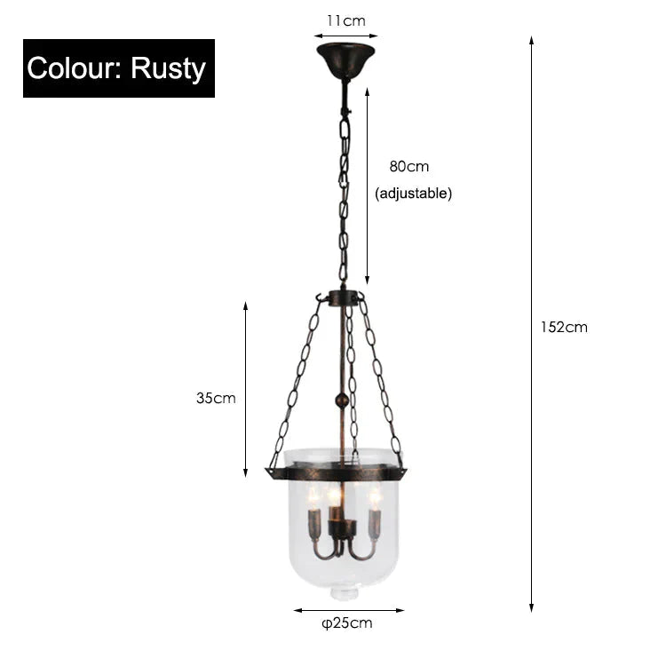 Round American Country Glass Chandelier Candle Lamp Bucket Rusty / Without Light Source Dia 25Cm