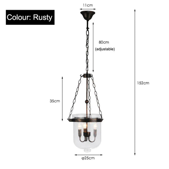 Round American Country Glass Chandelier Candle Lamp Bucket Rusty / Without Light Source Dia 25Cm