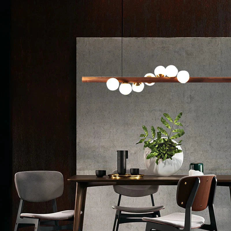 Simple Living Room Chandelier Walnut Color Dining Lamp Creative Led Pendant