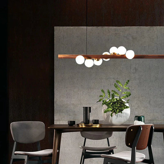 Simple Living Room Chandelier Walnut Color Dining Lamp Creative Led Pendant