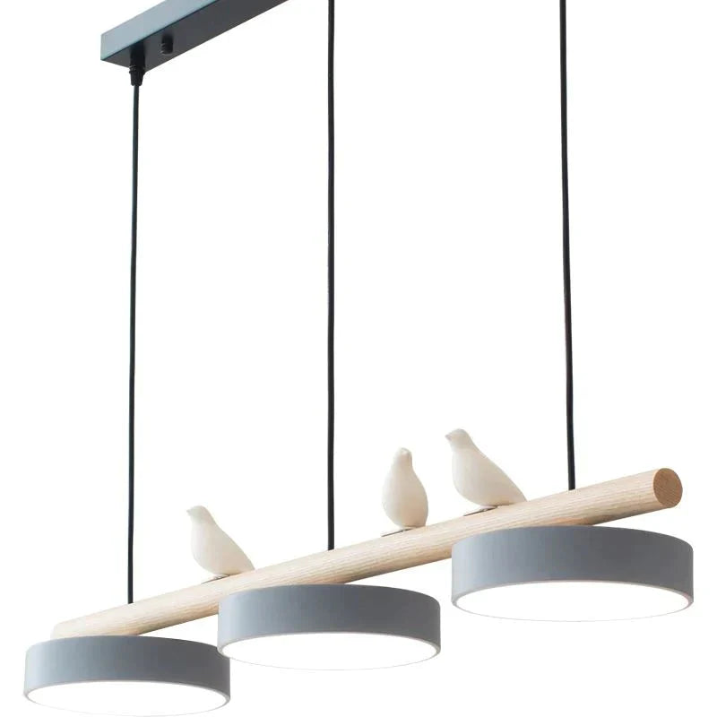 Restaurant Chandelier Three Head Bar Wooden Bird Pendant