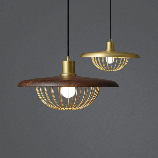 Nordic Hat Chandelier Japanese Shadow Homestay Walnut Round Restaurant Bar Dining Pendant