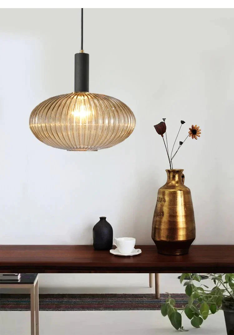 Nordic Creative Bar Restaurant Chandelier Simple Striped Lantern Single Online Celebrity Glass
