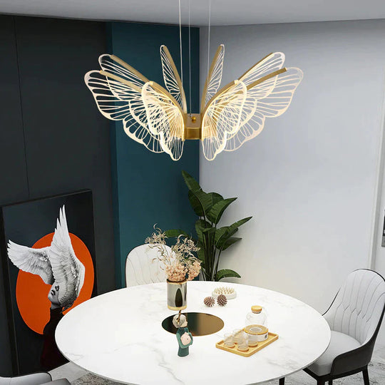 Led Iron Butterfly Three Color Dimming Glass Chandelier 8Heads / Trichromatic Light Pendant