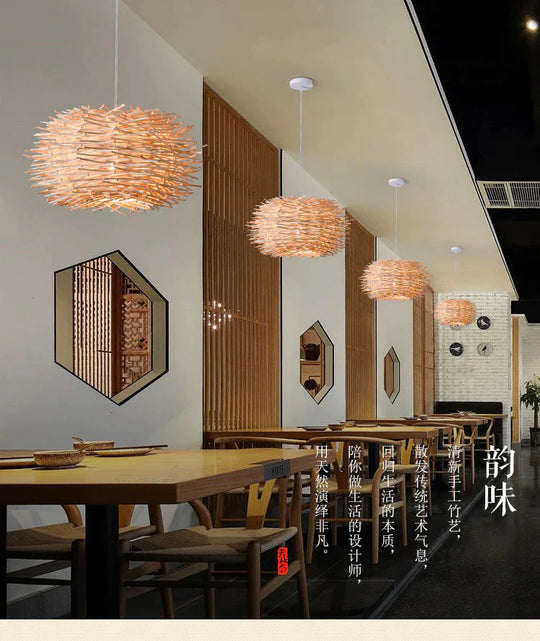 Bamboo Rattan Chandelier Restaurant Homestay Creative Bar Lamp Pendant