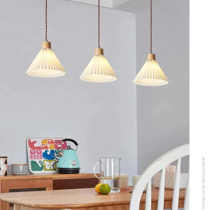 Nordic Pleated Bedside Chandelier Solid Wood Household Bedroom Dining Room B&B Minimalist Creative