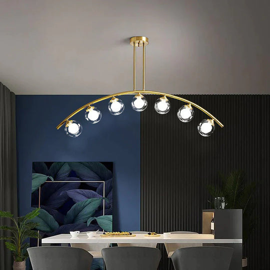 Nordic Restaurant Long Copper Chandelier Bar Minimalist Creative Personalized Glass Lamp Net Red