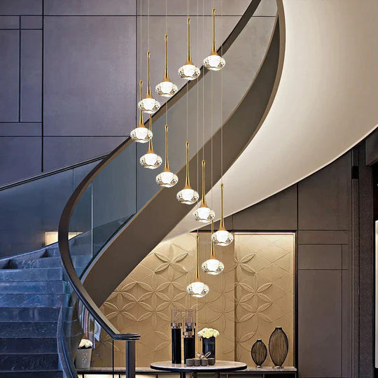 Light Luxury Duplex Villa Crystal Ball Long - Line Chandeliers Pendant