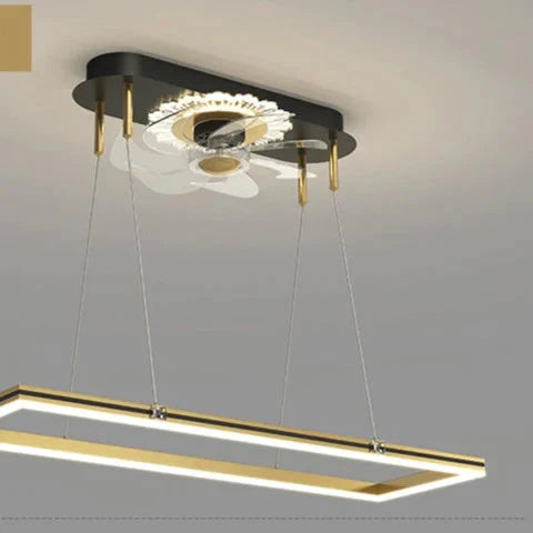 Nordic Luxury Fan Chandelier Living Room Rectangular Simple Dining Bedroom Ceiling Lamps Pendant