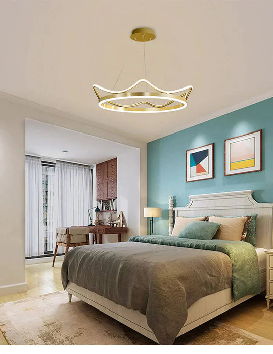 The Living Room Is Simple With Modern Crown Led Chandeliers Pendant