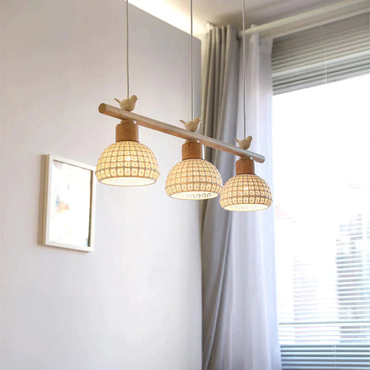 Dining Room Chandelier Three Solid Wood Table Bar Hanging Lamp Bedside Pendant