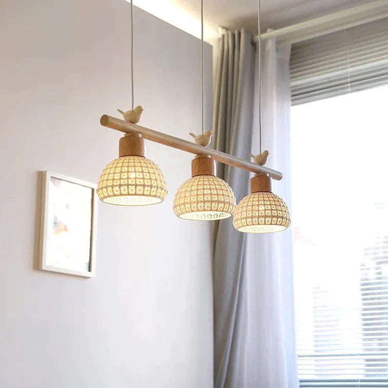 Dining Room Chandelier Three Solid Wood Table Bar Hanging Lamp Bedside Pendant