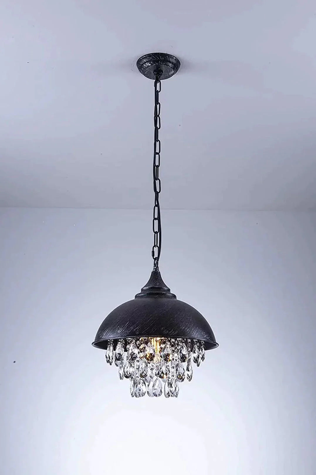 Retro Bar Coffee Restaurant Led Simple Wrought Iron Lid Crystal Lamp Chandelier Pendant
