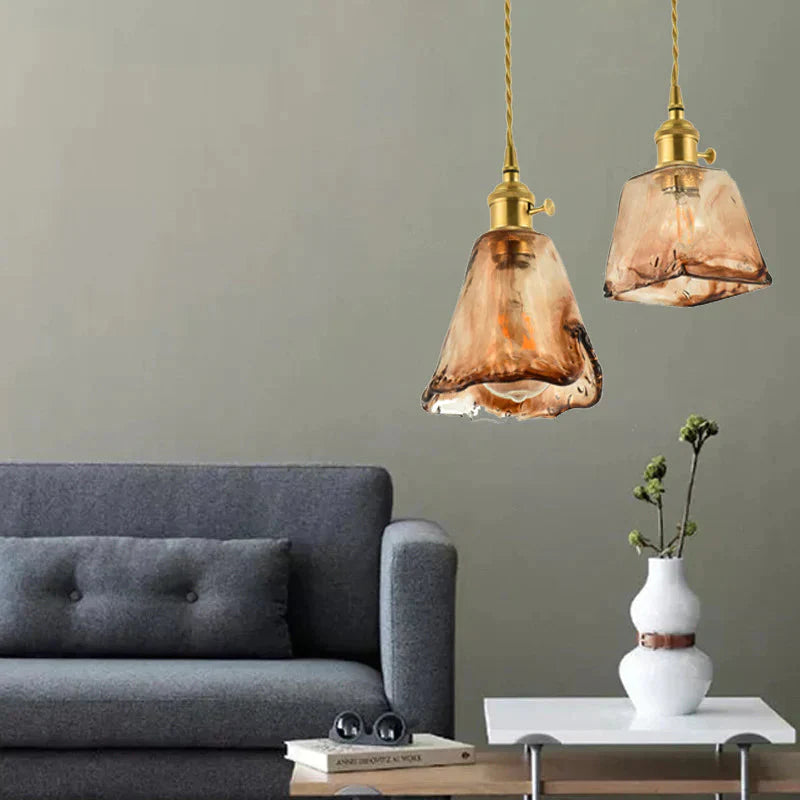 Vintage Brass Chandelier Glass Lamp Art Creative Personality Pendant