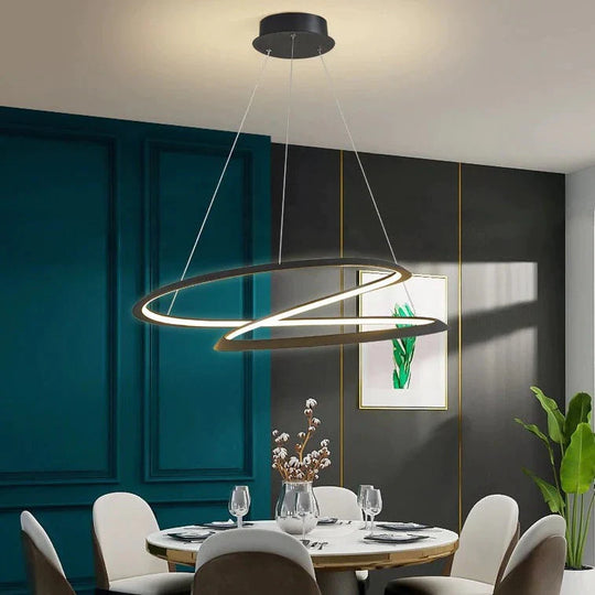Household Simple Led Dining Room Lights Bedroom Wrought Iron Circular Lighting Lamps Pendant