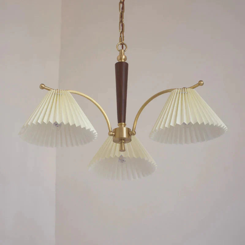 American Simple Copper Pleated Chandelier 3 Heads / Trichromatic Light Pendant