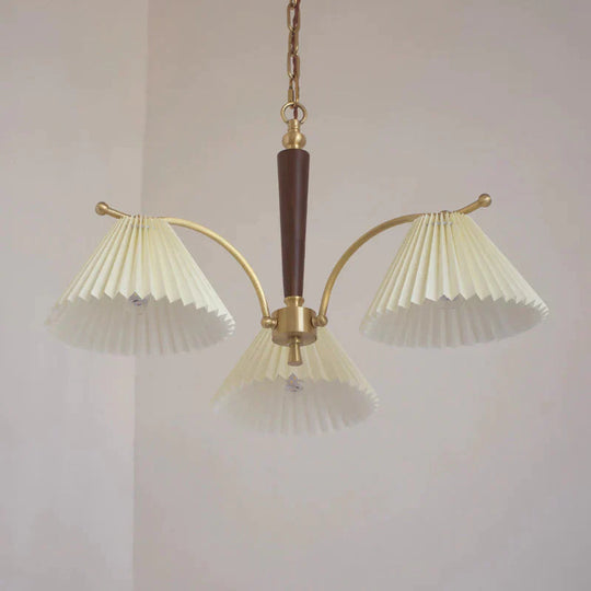 American Simple Copper Pleated Chandelier 3 Heads / Trichromatic Light Pendant
