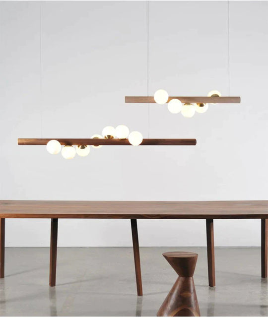 Simple Living Room Chandelier Walnut Color Dining Lamp Creative Led Pendant