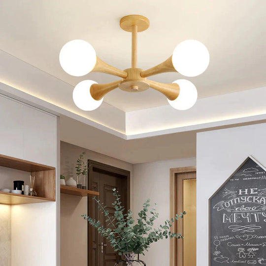 Nordic Log Dining Chandelier Solid Wood Bedroom Small Living Room Lights Wooden Lamps Pendant