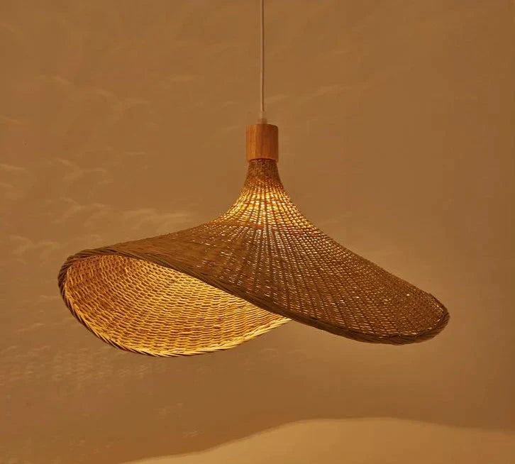 Bamboo Chandelier Rattan Straw Hat Lamp Stair Pendant