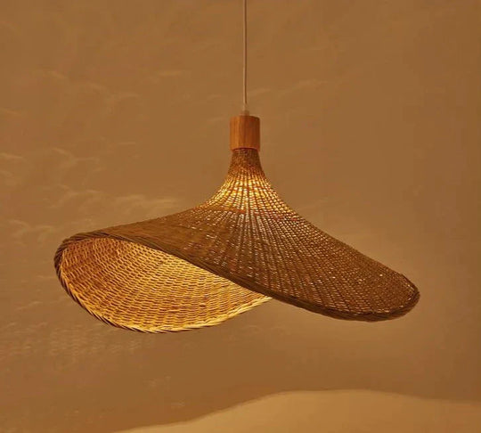 Bamboo Chandelier Rattan Straw Hat Lamp Stair Pendant