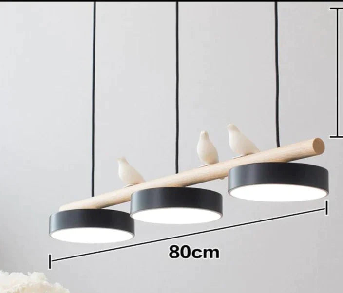 Restaurant Chandelier Three Head Bar Wooden Bird Black / Trichromatic Light Pendant