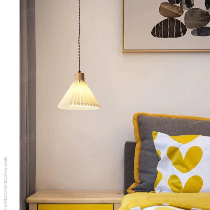 Nordic Pleated Bedside Chandelier Solid Wood Household Bedroom Dining Room B&B Minimalist Creative