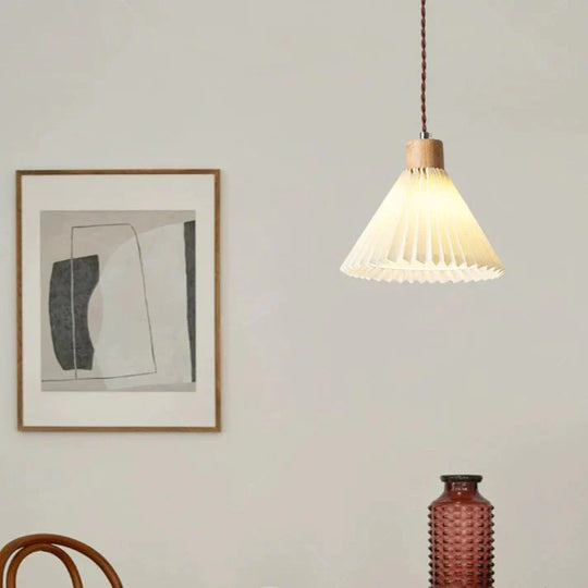 Nordic Pleated Bedside Chandelier Solid Wood Household Bedroom Dining Room B&B Minimalist Creative