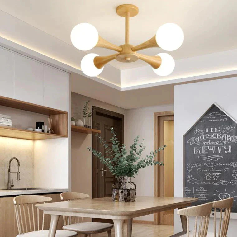 Nordic Log Dining Chandelier Solid Wood Bedroom Small Living Room Lights Wooden Lamps Pendant