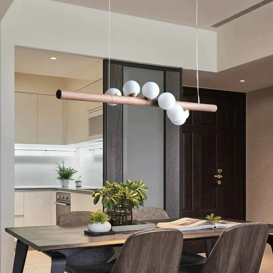 Simple Living Room Chandelier Walnut Color Dining Lamp Creative Led Wood Color - A / White Light 7