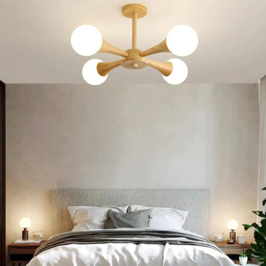 Nordic Log Dining Chandelier Solid Wood Bedroom Small Living Room Lights Wooden Lamps Pendant