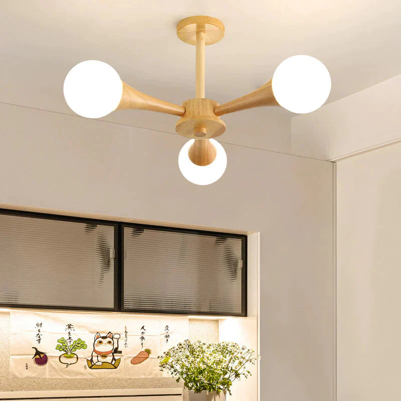 Nordic Log Dining Chandelier Solid Wood Bedroom Small Living Room Lights Wooden Lamps Pendant