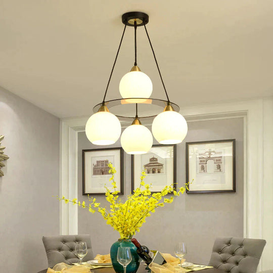 Restaurant Simple And Creative Chandelier Led Lamp Four Head Round Dining Room Living Bar Pendant