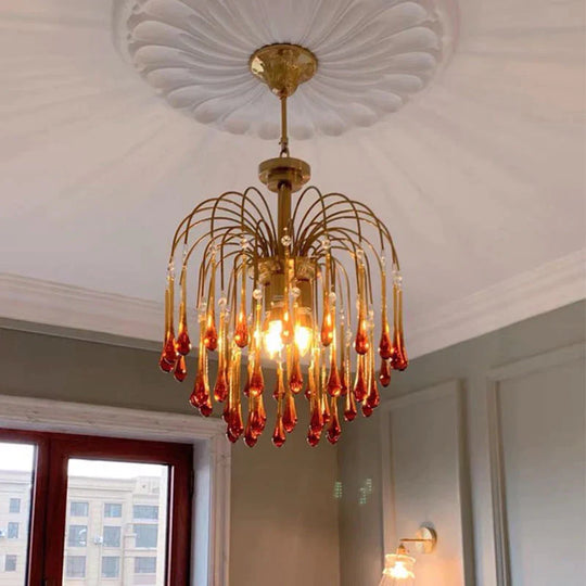 Retro Water Drop French Light Luxury Living Room Bedroom American Glass Chandelier Pendant