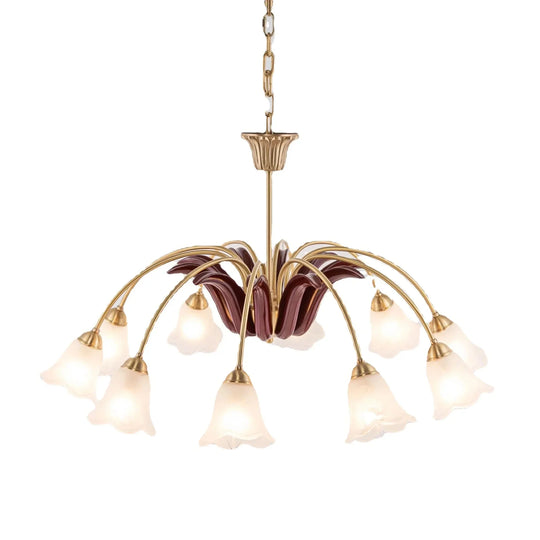 All Copper Pastoral Simple Modern Retro Living Room Bedroom Lamp Restaurant Flower Chandelier